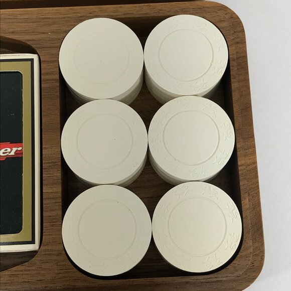 Vintage Budweiser Poker Chip Set 96pc Wooden Box Cards - Picture 3 of 10